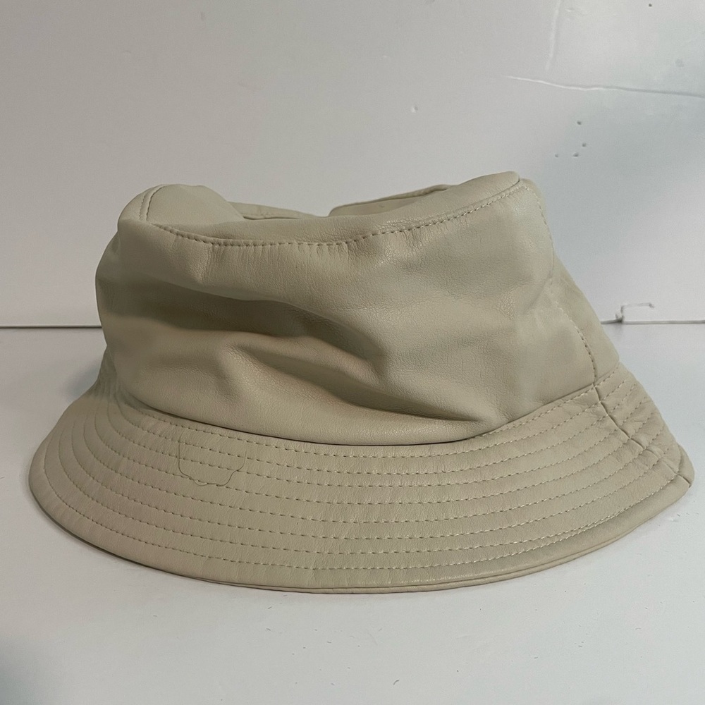 David and Young Beige Vegan Faux Leather Bucket  Hat